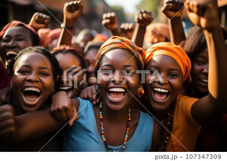 African girls cheering. Generated with AI African girls cheering. Generated with AI 107347309