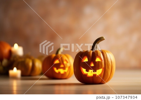 Halloween decorations light background with copy space. Generative AI 107347934