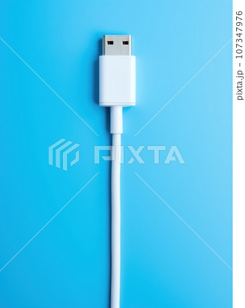 White cable in charge , side view, minimalist style, solid background. Generative AI White cable in charge , side view, minimalist style, solid background. Generative AI 107347976