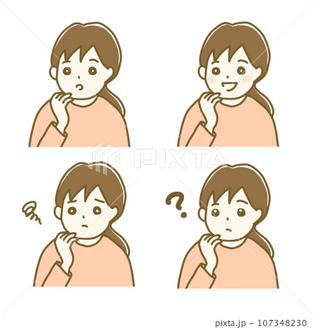 イラスト素材:女性の表情ポーズセット1 イラスト素材:女性の表情ポーズセット1 107348230