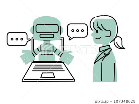 チャットボットを活用する女性のイラスト チャットボットを活用する女性のイラスト 107348629