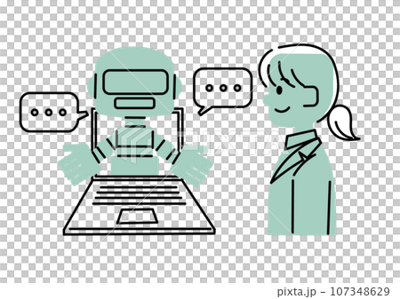チャットボットを活用する女性のイラスト チャットボットを活用する女性のイラスト 107348629