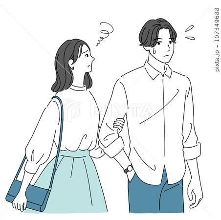 デート中に焦る男性とがっかりする女性 107349688