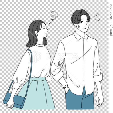 デート中に焦る男性とがっかりする女性 107349688