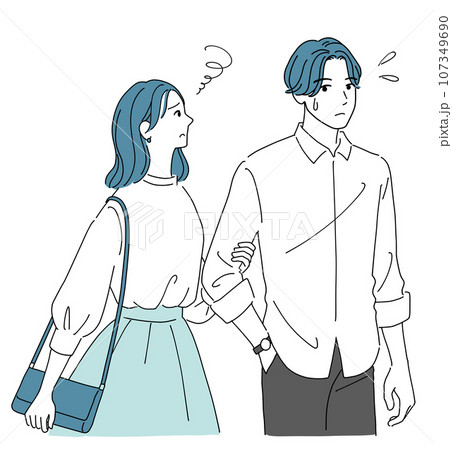 デート中に焦る男性とがっかりする女性 107349690