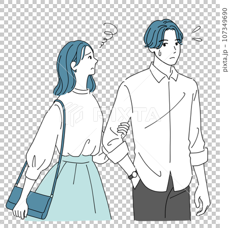 デート中に焦る男性とがっかりする女性 107349690