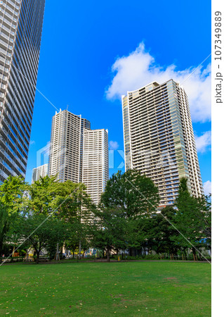 東京 中央区 勝どき 黎明橋公園から見たパークタワー勝どきミッドとパークタワー勝どき サウス 東京 中央区 勝どき 黎明橋公園から見たパークタワー勝どきミッドとパークタワー勝どき サウス 107349889