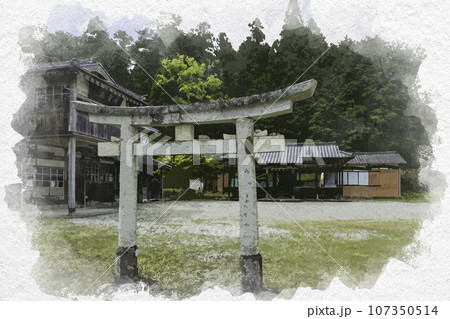 水彩画風　三日月　列祖神社　兵庫県佐用郡佐用町 107350514