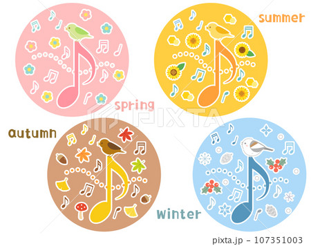 音符の上にのってる小鳥の音楽をイメージしたイラストセット 音符の上にのってる小鳥の音楽をイメージしたイラストセット 107351003