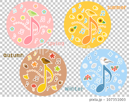 音符の上にのってる小鳥の音楽をイメージしたイラストセット 音符の上にのってる小鳥の音楽をイメージしたイラストセット 107351003