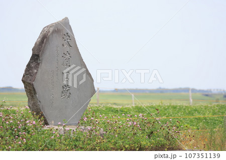 加須市大利根の堤防上に建つカスリーン台風時の堤防決壊口の碑 107351139