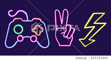 neon games glowing desktop icon, neon game joystick sticker, neon rocket figure, glowing arrows figure, neon geometrical figures neon games glowing desktop icon, neon game joystick sticker, neon rocket figure, glowing arrows figure, neon geometrical figures 107352603