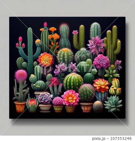 Cactus succulents plants collection background. AI Generative. 107353246