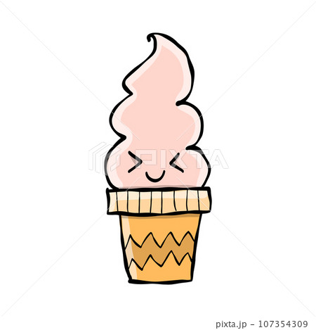 Ice cream character. Kawaii style with black outline. Icon isolated on white Ice cream character. Kawaii style with black outline. Icon isolated on white 107354309