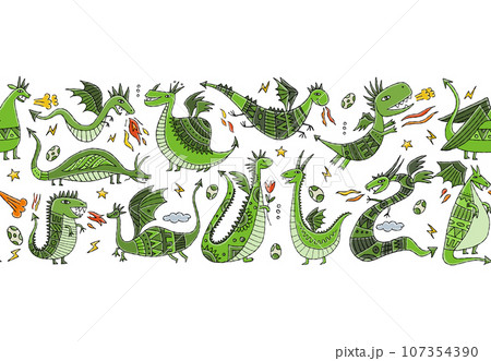 Funny Dragons family, seamless pattern background for your design. Symbol of Chinese New Year 2024 107354390