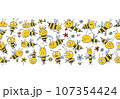 Funny Bees family. Beehive seamless pattern background for your design 107354424