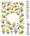 Funny Bees family. Beehive for your design. Vertical frame with place for text 107354425