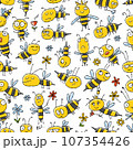 Funny Bees family. Beehive seamless pattern background for your design 107354426