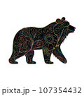 Black Bear silhouette with abstract Floral Ornament isolated on white 107354432