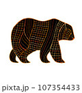 Bear silhouette with stripe and plaid abstract ornament isolated on white 107354433