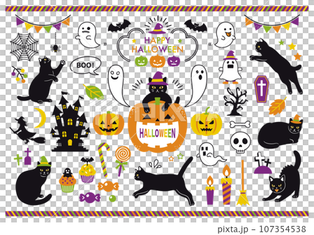 黒猫とハロウィンのイラスト素材のセット 黒猫とハロウィンのイラスト素材のセット 107354538