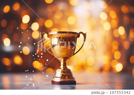Champion golden winners trophy cup on a shining bokeh background Champion golden winners trophy cup on a shining bokeh background 107355342
