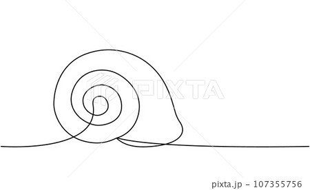Scallop one line continuous drawing. Tropical underwater shell continuous one line illustration. Vector minimalist linear illustration. 107355756