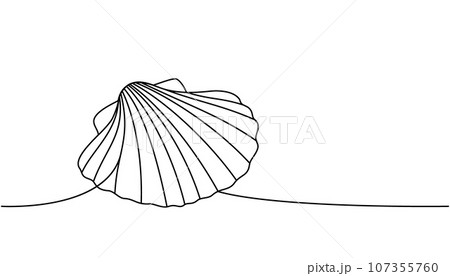 Scallop sea shell one line continuous drawing. Tropical underwater shell continuous one line illustration. Vector minimalist linear illustration. 107355760