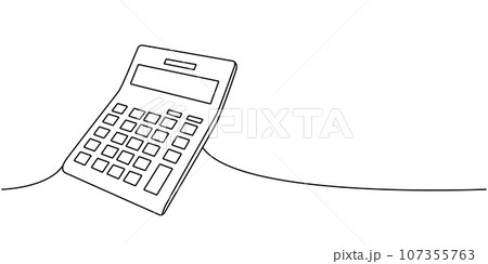 Calculator, school supplies one line continuous drawing. Back to school continuous one line illustration. Vector minimalist linear illustration. Calculator, school supplies one line continuous drawing. Back to school continuous one line illustration. Vector minimalist linear illustration. 107355763