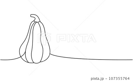 Autumn pumpkin, vegetable one line continuous drawing. Halloween pumpkin continuous one line illustration. Vector minimalist linear illustration. 107355764