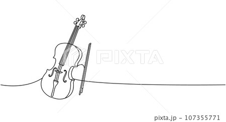 Violin, string instrument one line continuous drawing. Musical instruments continuous one line illustration. Vector minimalist linear illustration Violin, string instrument one line continuous drawing. Musical instruments continuous one line illustration. Vector minimalist linear illustration 107355771