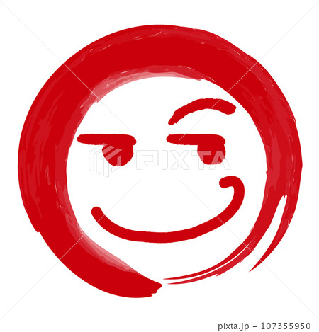 筆書きの丸に入った顔の表情の絵文字マーク(ニヒルな笑顔) 筆書きの丸に入った顔の表情の絵文字マーク(ニヒルな笑顔) 107355950