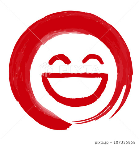 筆書きの丸に入った顔の表情の絵文字マーク（笑顔） 107355958