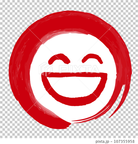 筆書きの丸に入った顔の表情の絵文字マーク（笑顔） 107355958