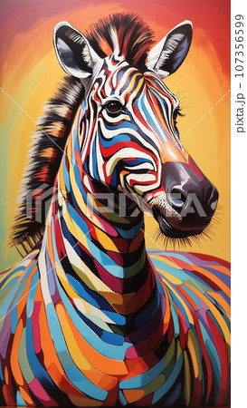 カラフルなシマウマのイラスト アート（AI生成画像）のイラスト素材