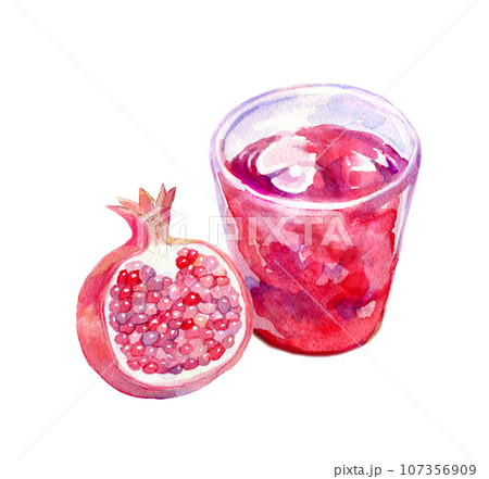 フレッシュなざくろジュース　水彩イラスト 107356909