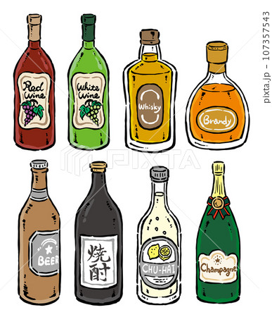 いろんな種類の酒瓶 107357543