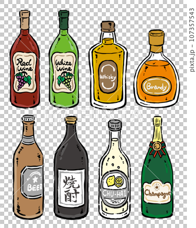 いろんな種類の酒瓶 107357543