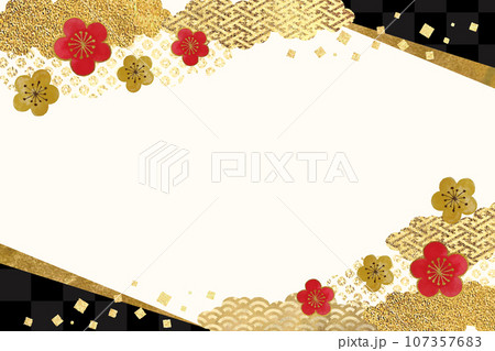 梅の花とゴールドの和柄の背景 梅の花とゴールドの和柄の背景 107357683