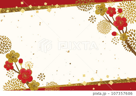 梅の花とゴールドの和柄の背景 梅の花とゴールドの和柄の背景 107357686