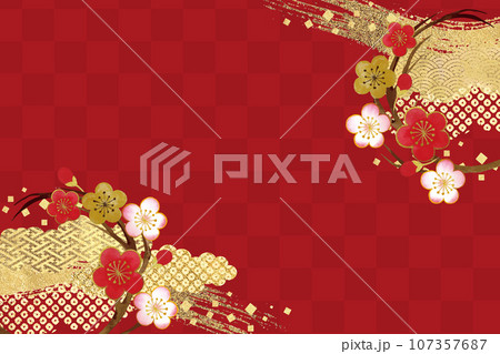 梅の花とゴールドの和柄の背景 梅の花とゴールドの和柄の背景 107357687