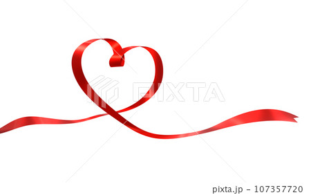ハートの形をした赤色のリボン 107357720