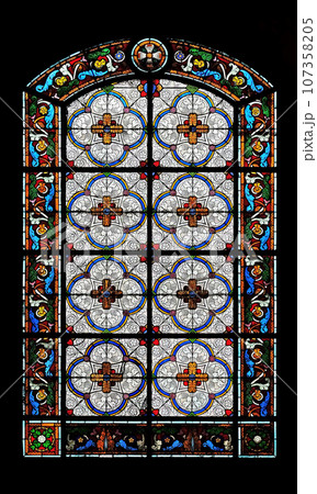 Stained glass window in the Saint Augustine church in Paris, France Stained glass window in the Saint Augustine church in Paris, France 107358205