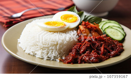 A traditional and much-loved Asian dish, nasi lemak 107359167