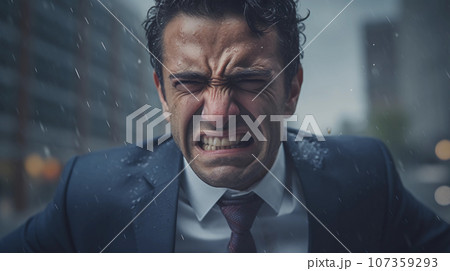 悔しい表情で泣いている30代中年サラリーマンの男性 Generative AI. 107359293