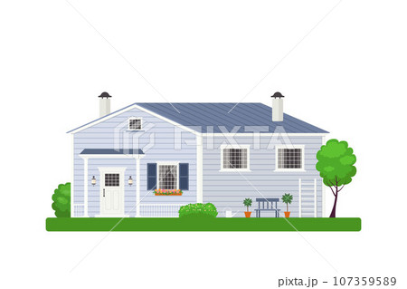 Cute wooden three-quarters house. Rural house concept 107359589