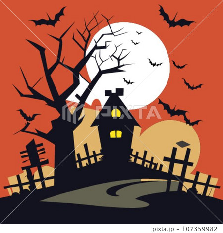 Halloween background with castle, pumpkins and bats. Vector illustration. Halloween background with castle, pumpkins and bats. Vector illustration. 107359982