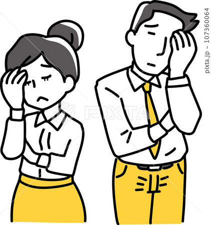 頭を抱える会社員の男女 107360064