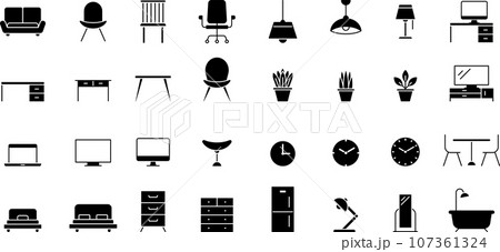 インテリアのシルエットアイコンセット インテリアのシルエットアイコンセット 107361324