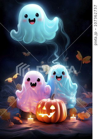 Cute pink and blue ghosts celebrate Halloween 107362737